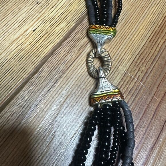 Chico's Black Multi Strand Rhinestone Kissing Fish Necklace Magnetic Closure - Picture 6 of 7